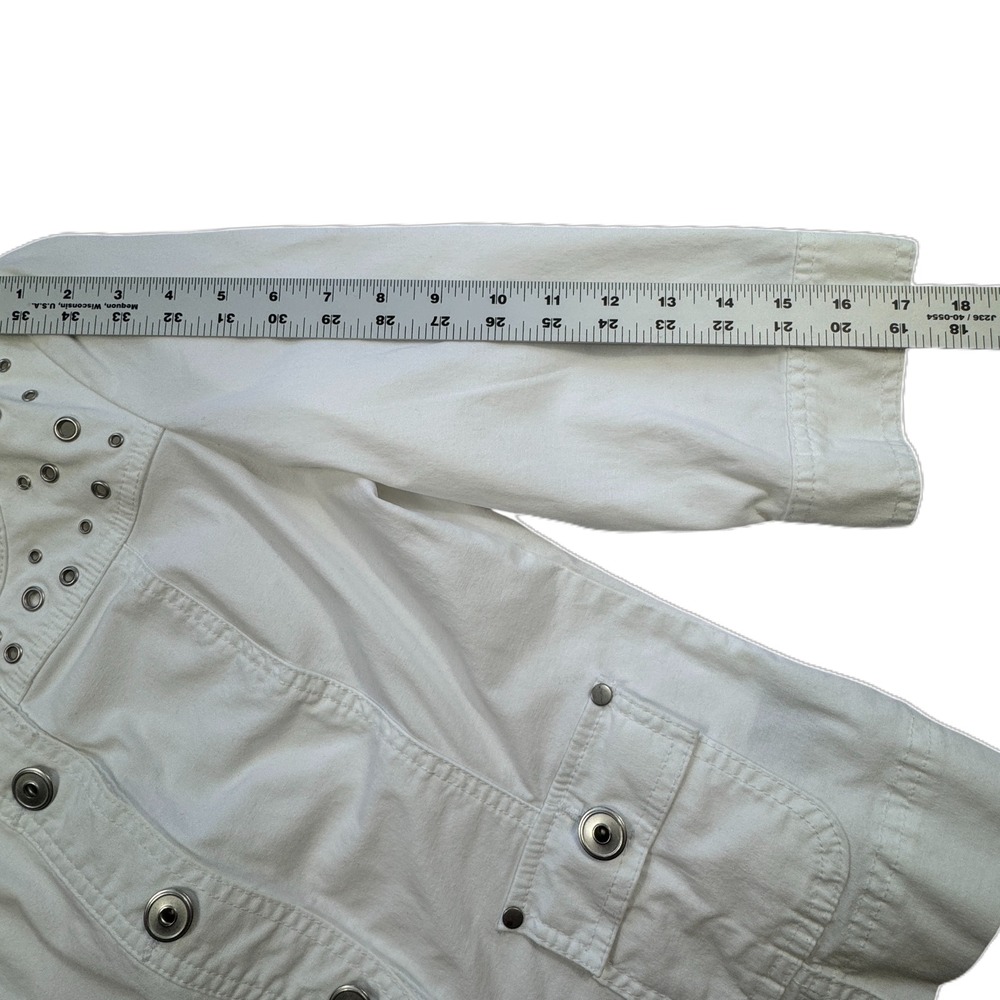 Baccini White Grommet Jacket‎ Womens Petite Medium PM Cotton Stretch Lightweight - Picture 12 of 13